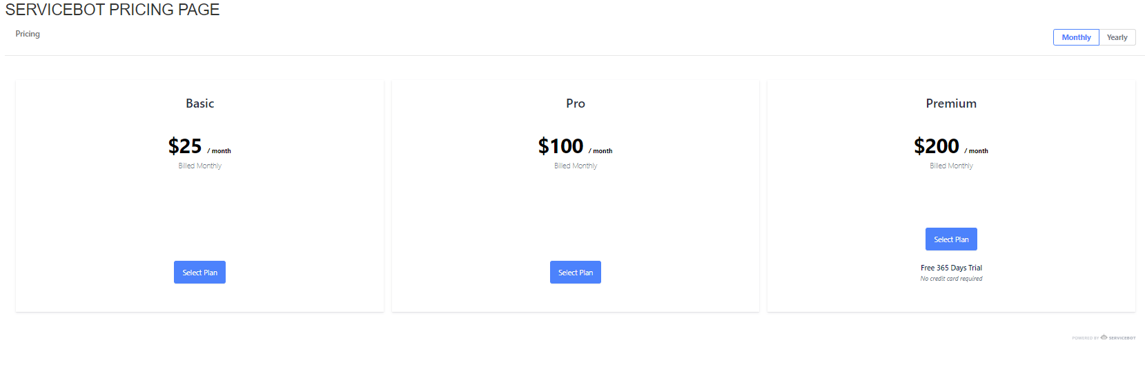 Pricing page